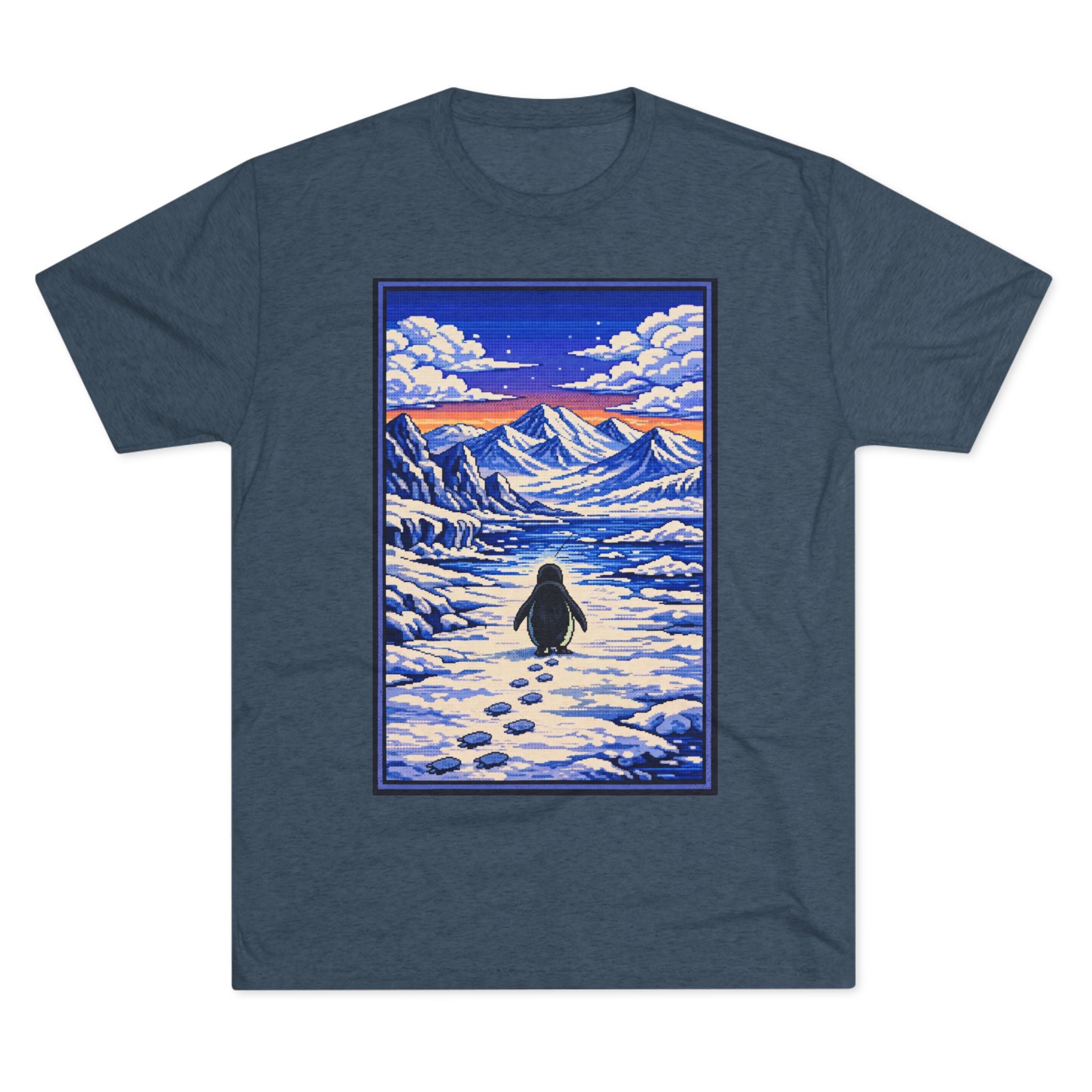 Penguin in Snow Tee — Winter Mountain Scenic Graphic T-Shirt