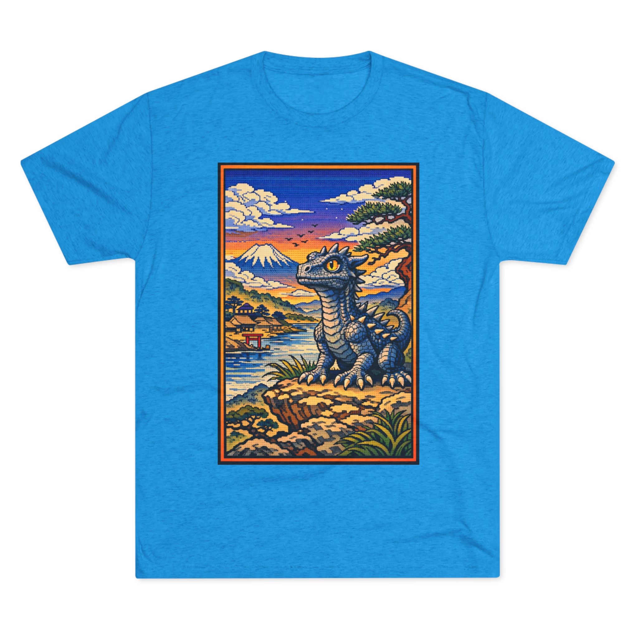 Kaiju in Ukiyo-e Sunset T-Shirt — Japanese Pet Dragon Retro Art Tee