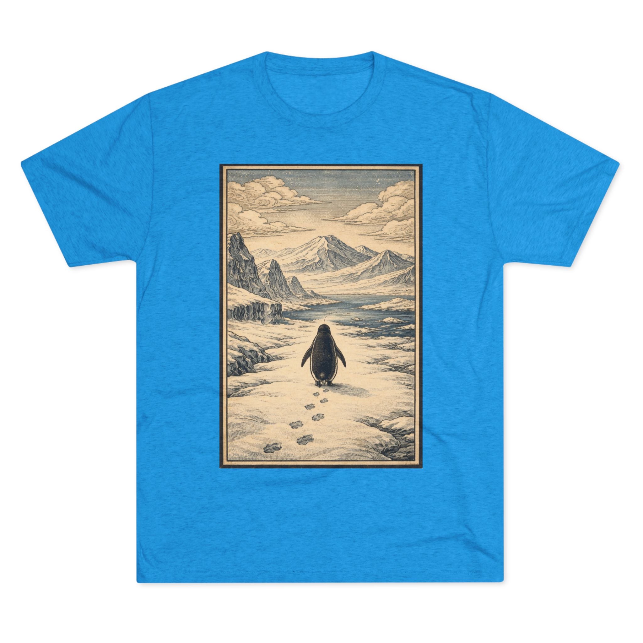 Penguin in Winter Mountain Tee — Vintage Nature Graphic T‑Shirt