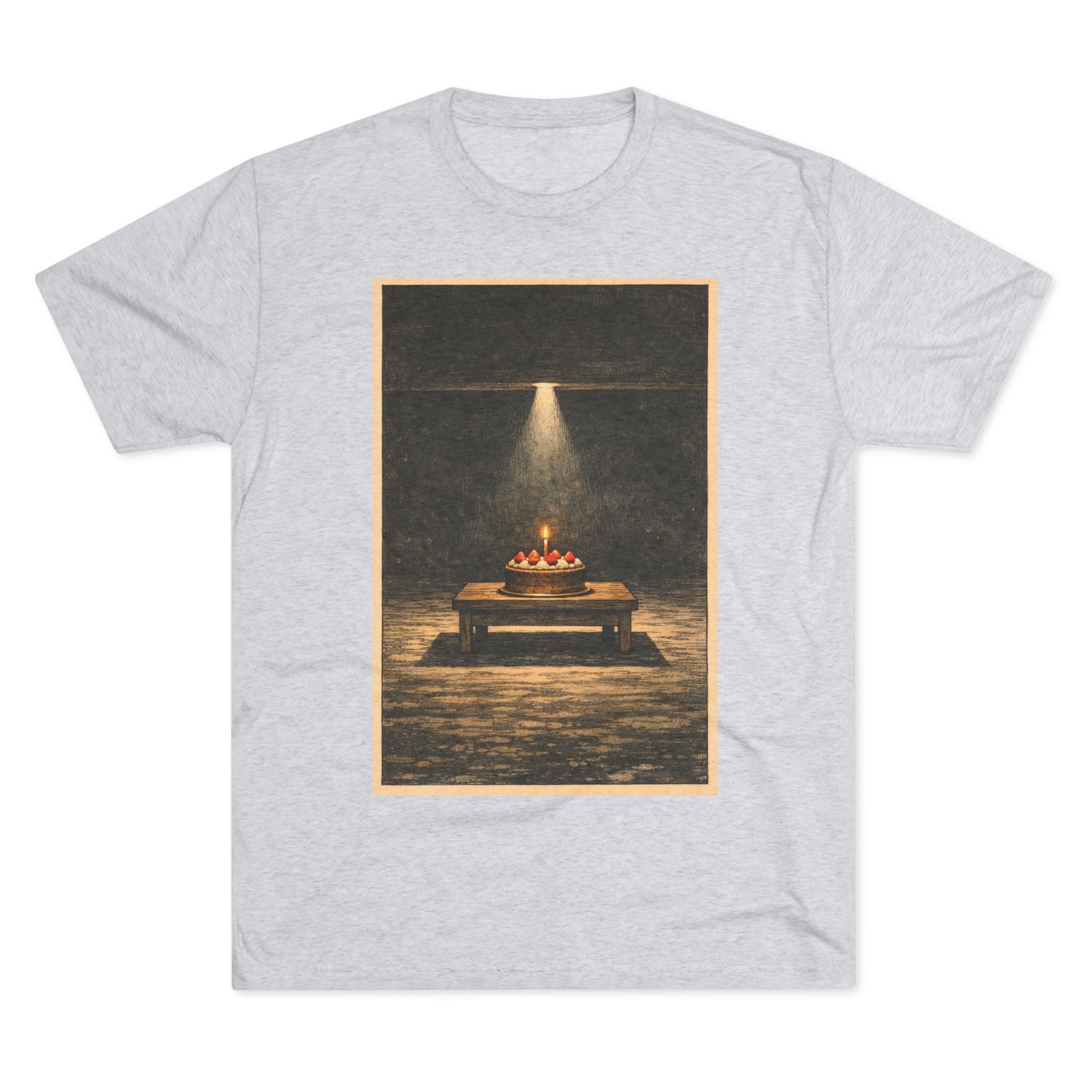 The Cake is a Lie T‑Shirt — Vintage Spotlight Birthday Cake Illustration Tee