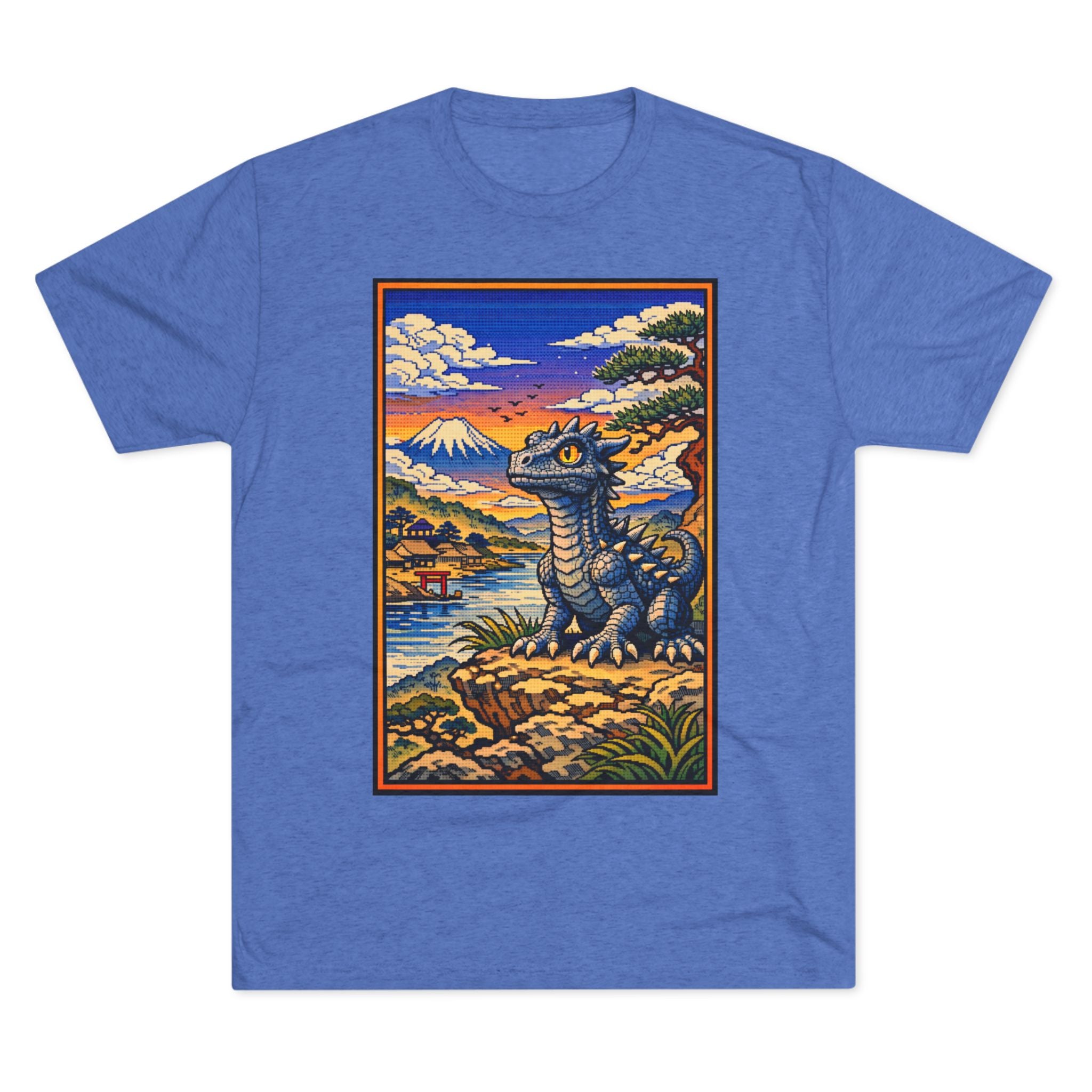 Kaiju in Ukiyo-e Sunset T-Shirt — Japanese Pet Dragon Retro Art Tee