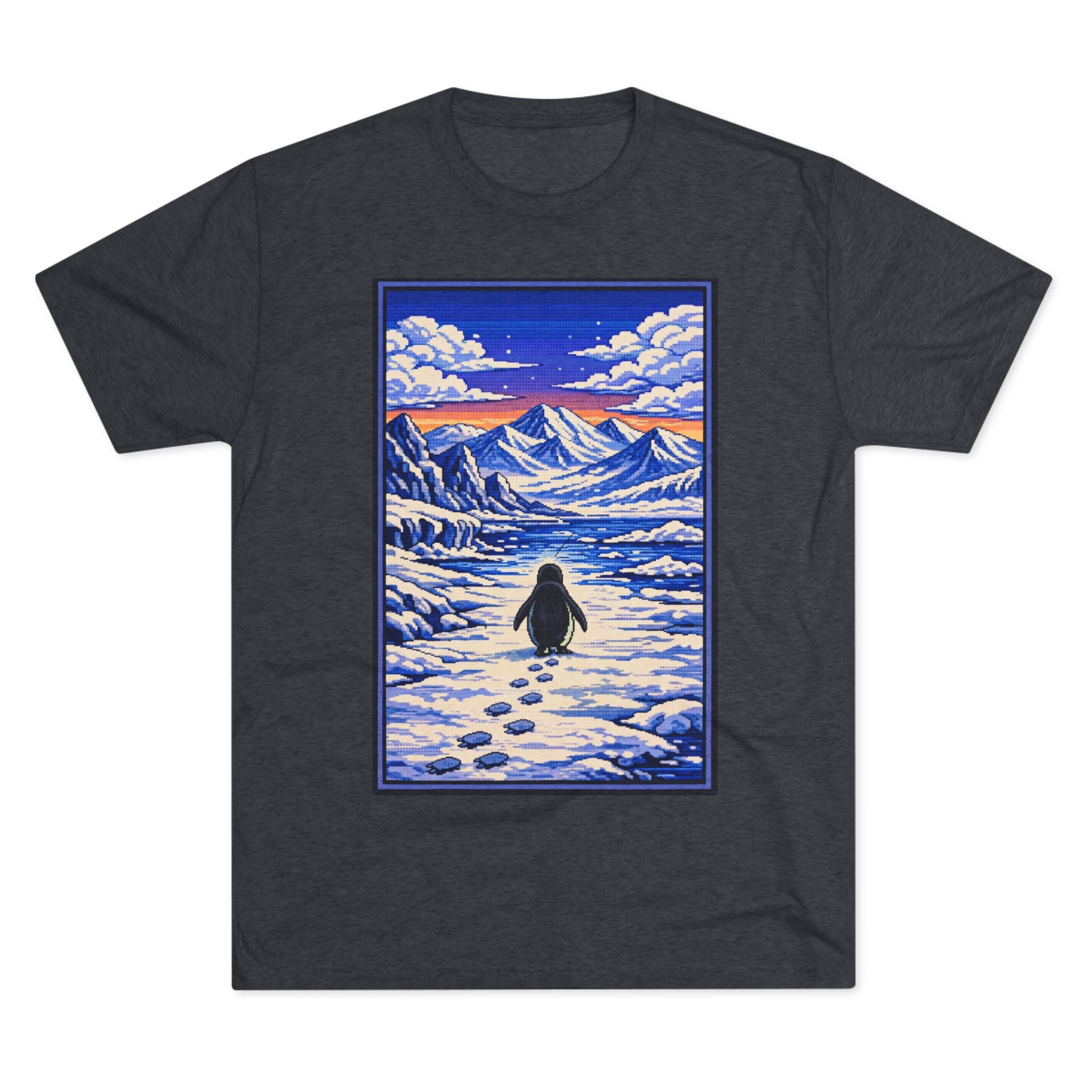 Penguin in Snow Tee — Winter Mountain Scenic Graphic T-Shirt