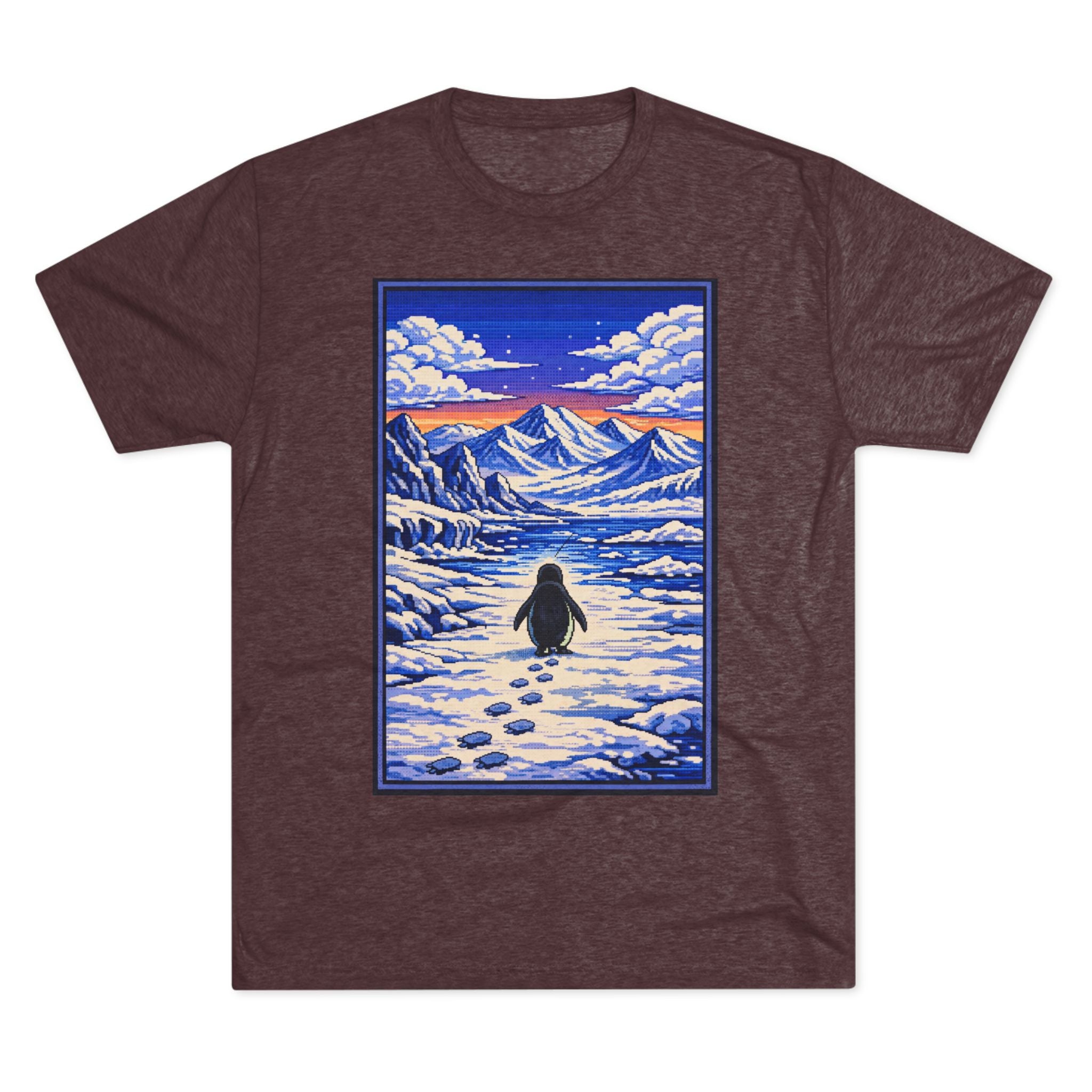 Penguin in Snow Tee — Winter Mountain Scenic Graphic T-Shirt