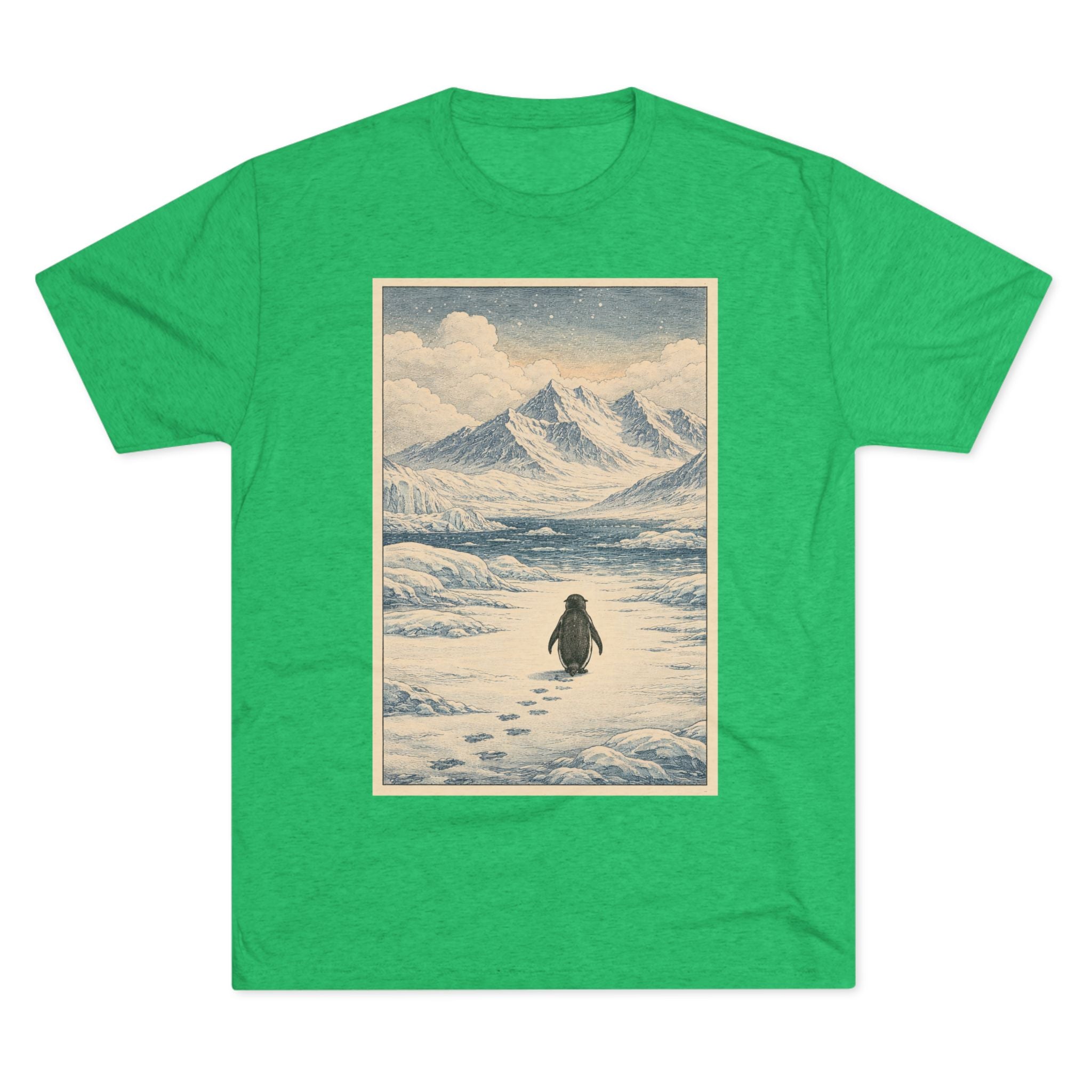 Penguin Journey Tee — Vintage Arctic Mountaintop Illustration