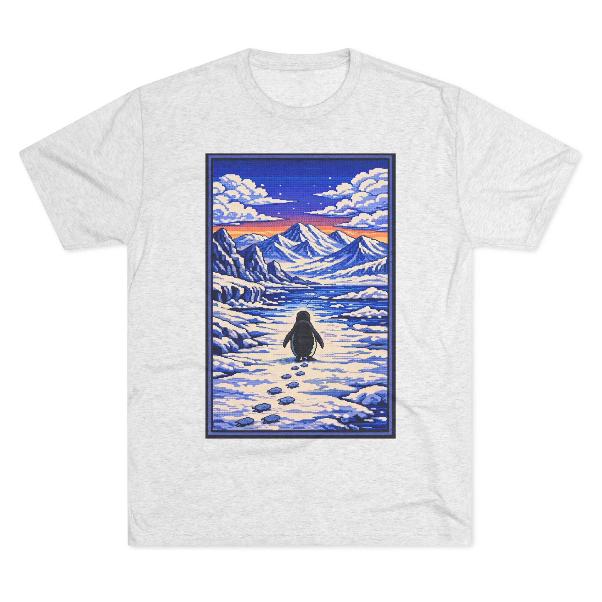 Penguin in Snow Tee — Winter Mountain Scenic Graphic T-Shirt