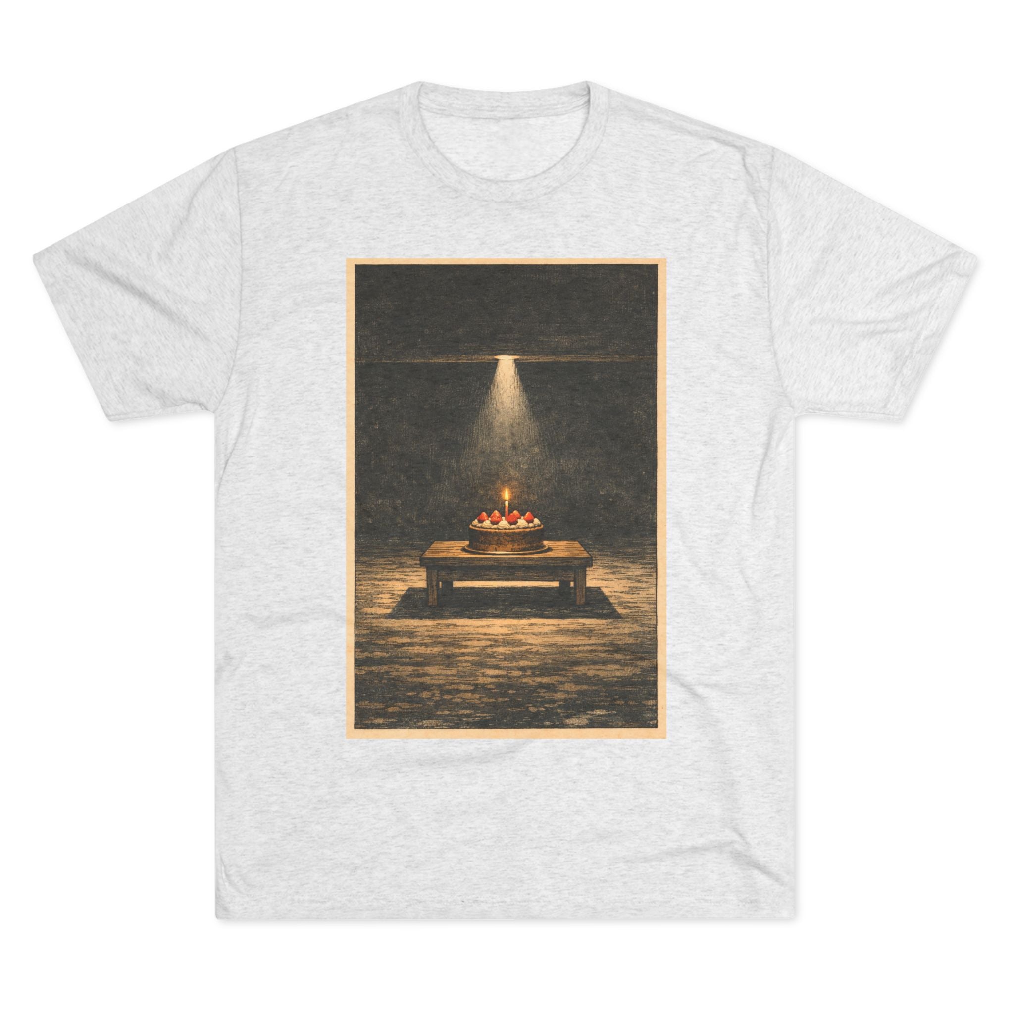 The Cake is a Lie T‑Shirt — Vintage Spotlight Birthday Cake Illustration Tee