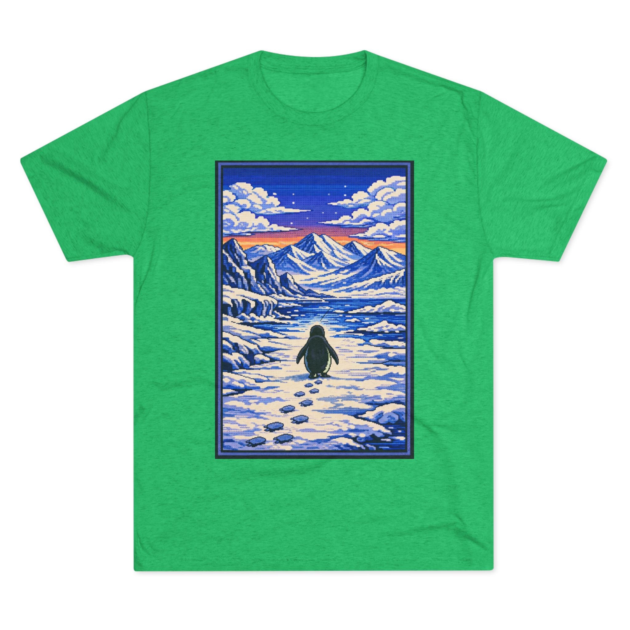 Penguin in Snow Tee — Winter Mountain Scenic Graphic T-Shirt