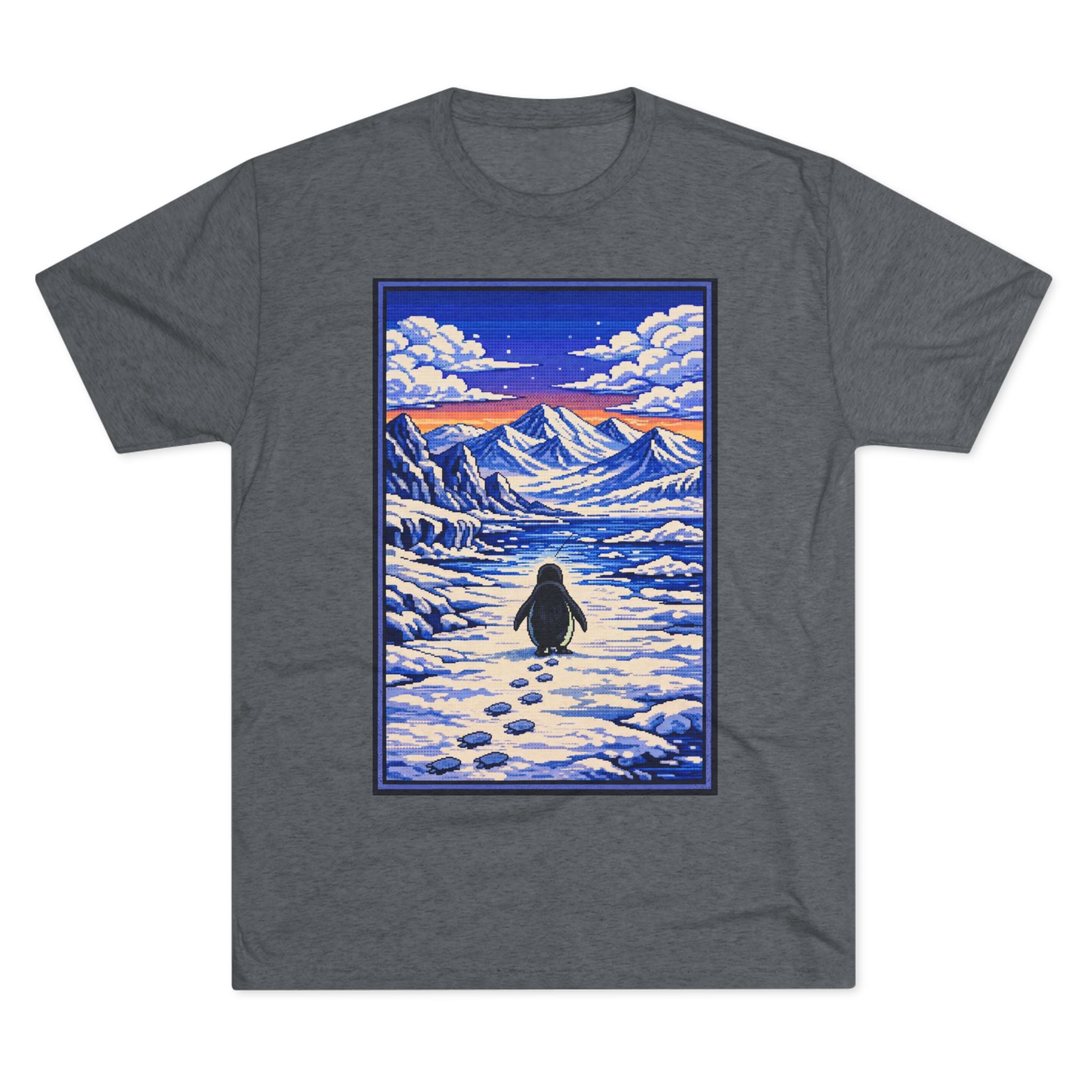 Penguin in Snow Tee — Winter Mountain Scenic Graphic T-Shirt