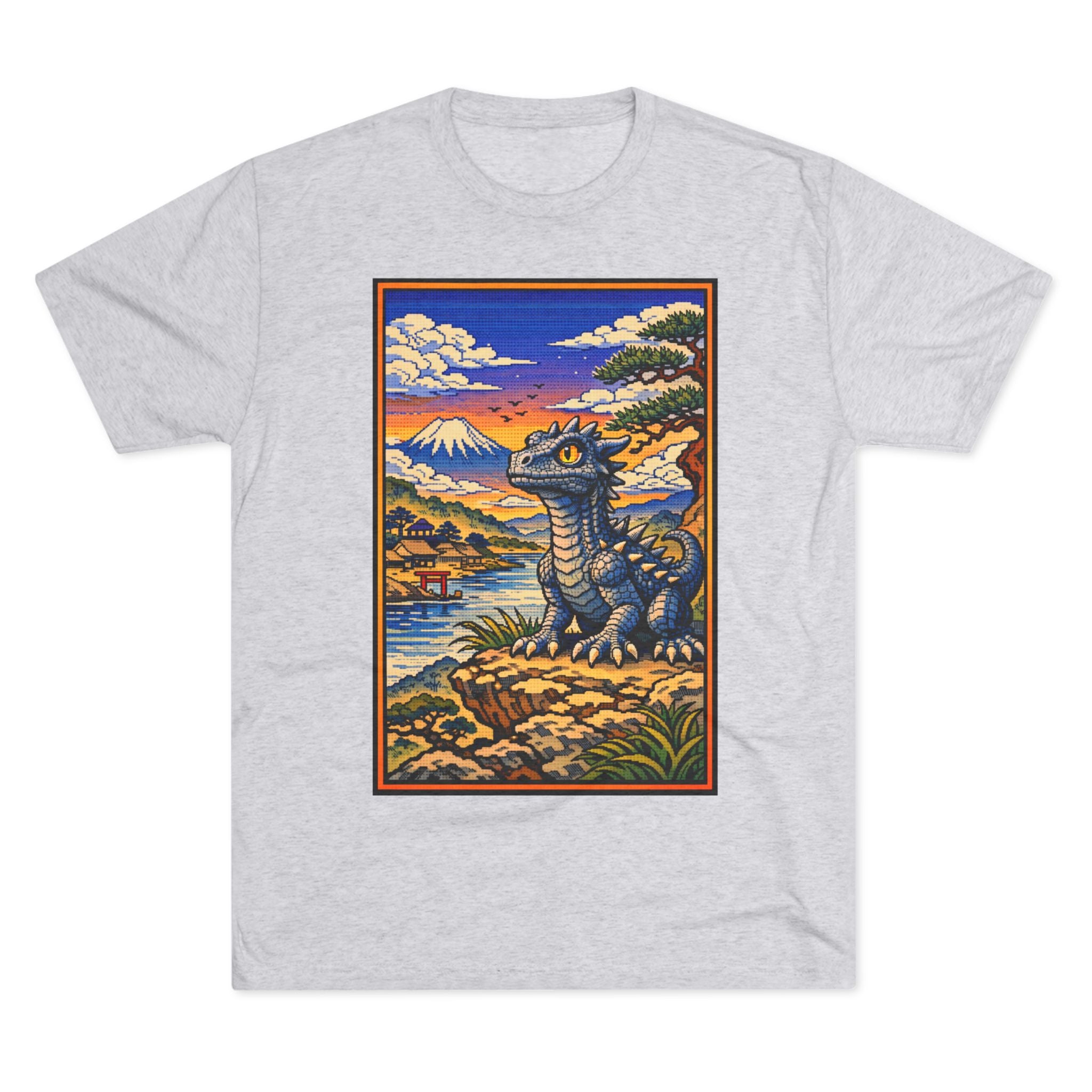Kaiju in Ukiyo-e Sunset T-Shirt — Japanese Pet Dragon Retro Art Tee