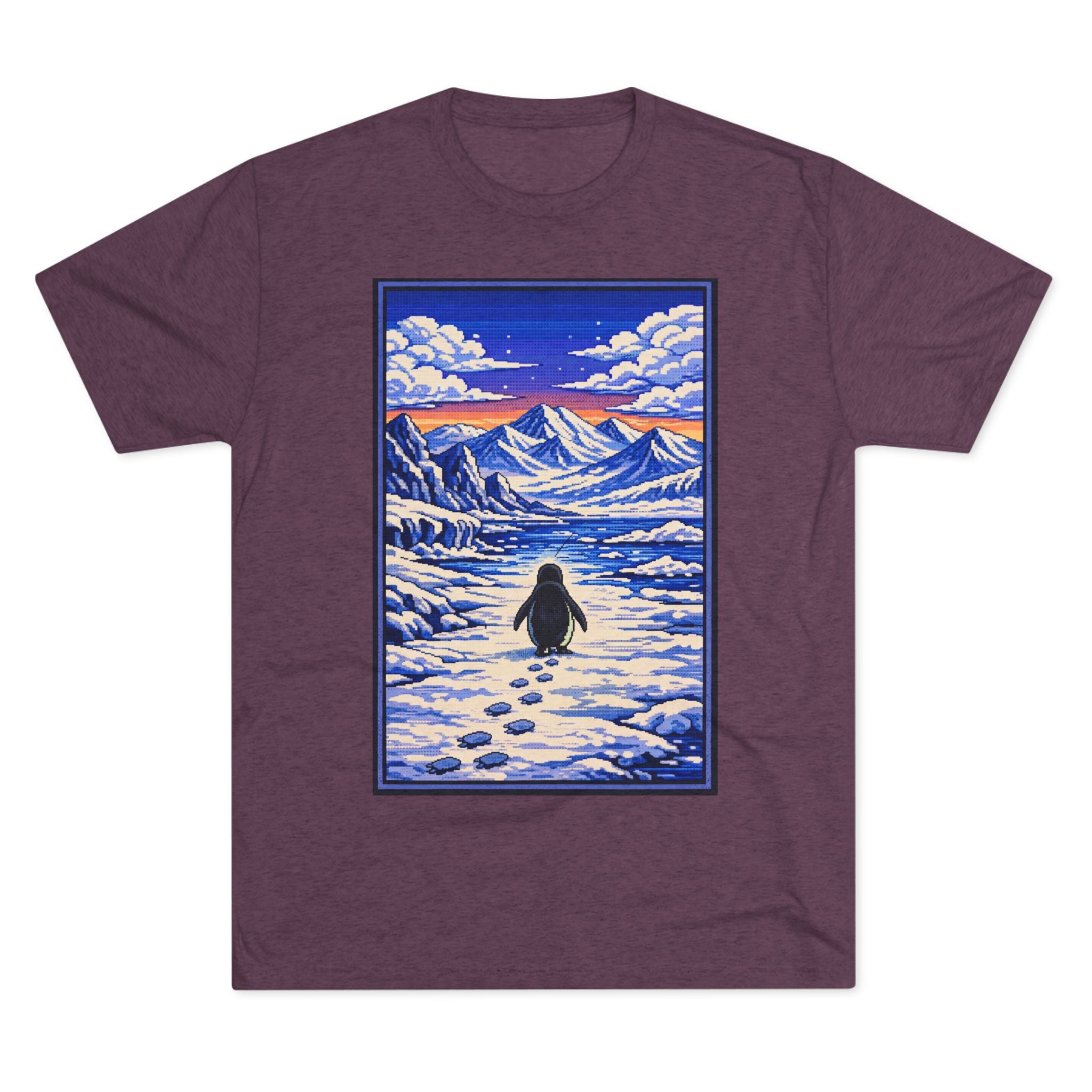 Penguin in Snow Tee — Winter Mountain Scenic Graphic T-Shirt