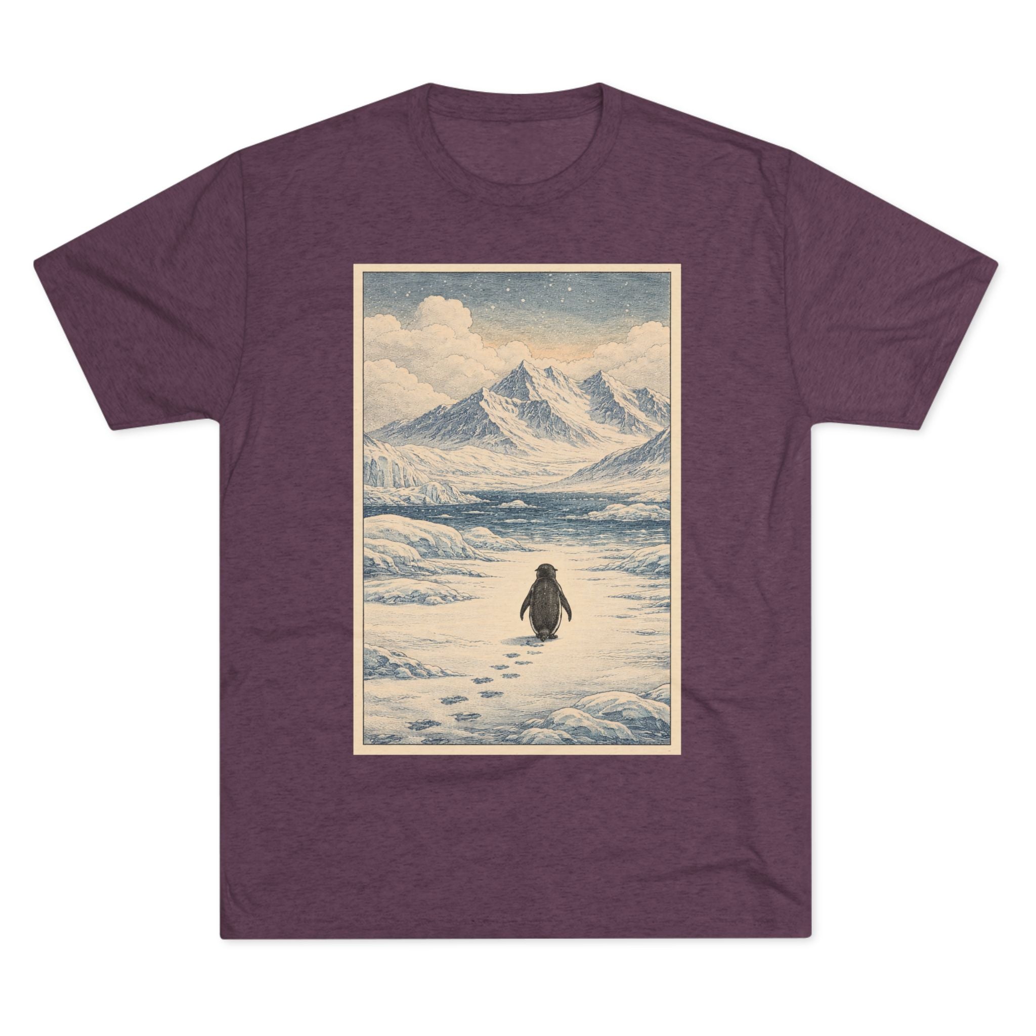 Penguin Journey Tee — Vintage Arctic Mountaintop Illustration