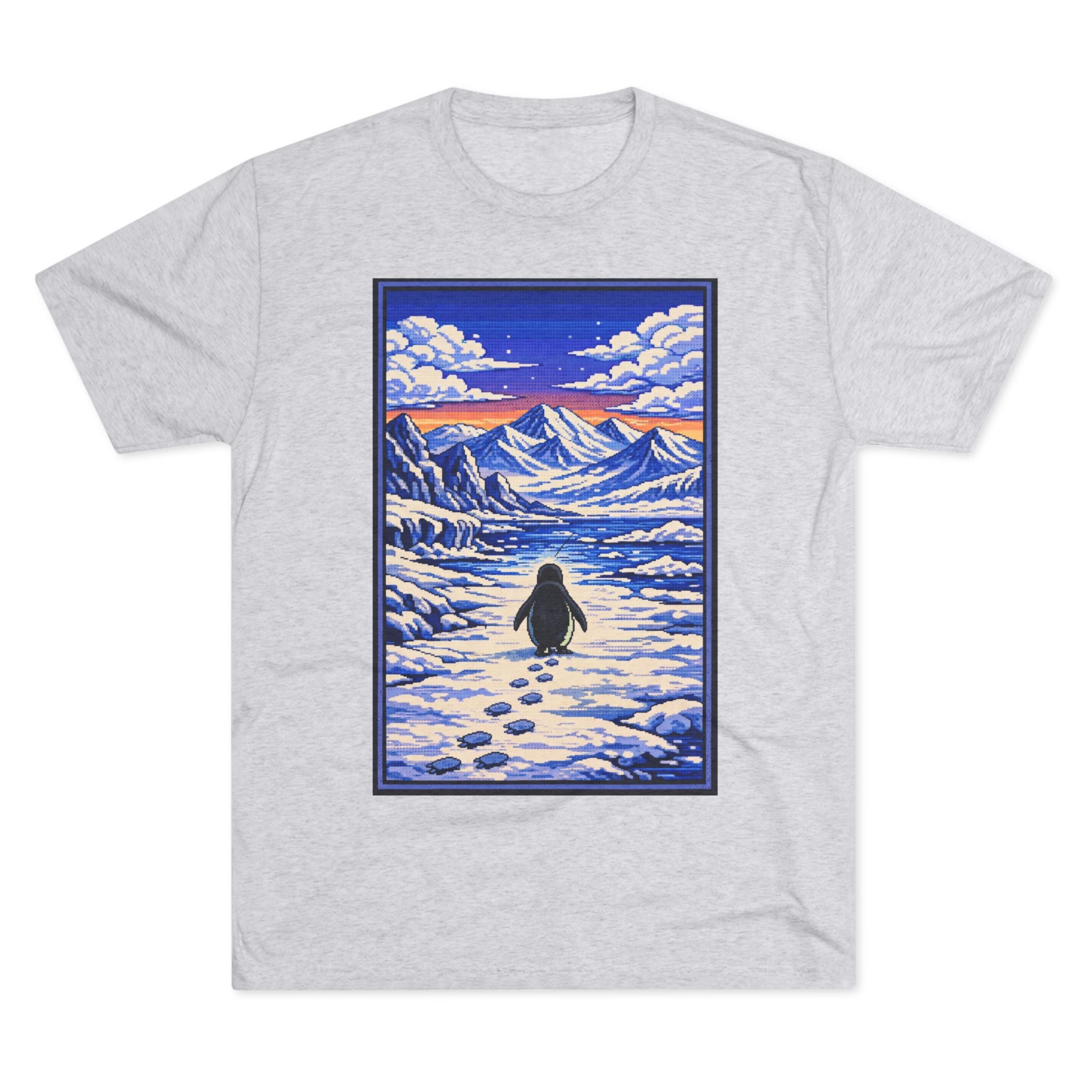 Penguin in Snow Tee — Winter Mountain Scenic Graphic T-Shirt