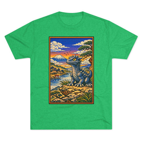 Kaiju in Ukiyo-e Sunset T-Shirt — Japanese Pet Dragon Retro Art Tee