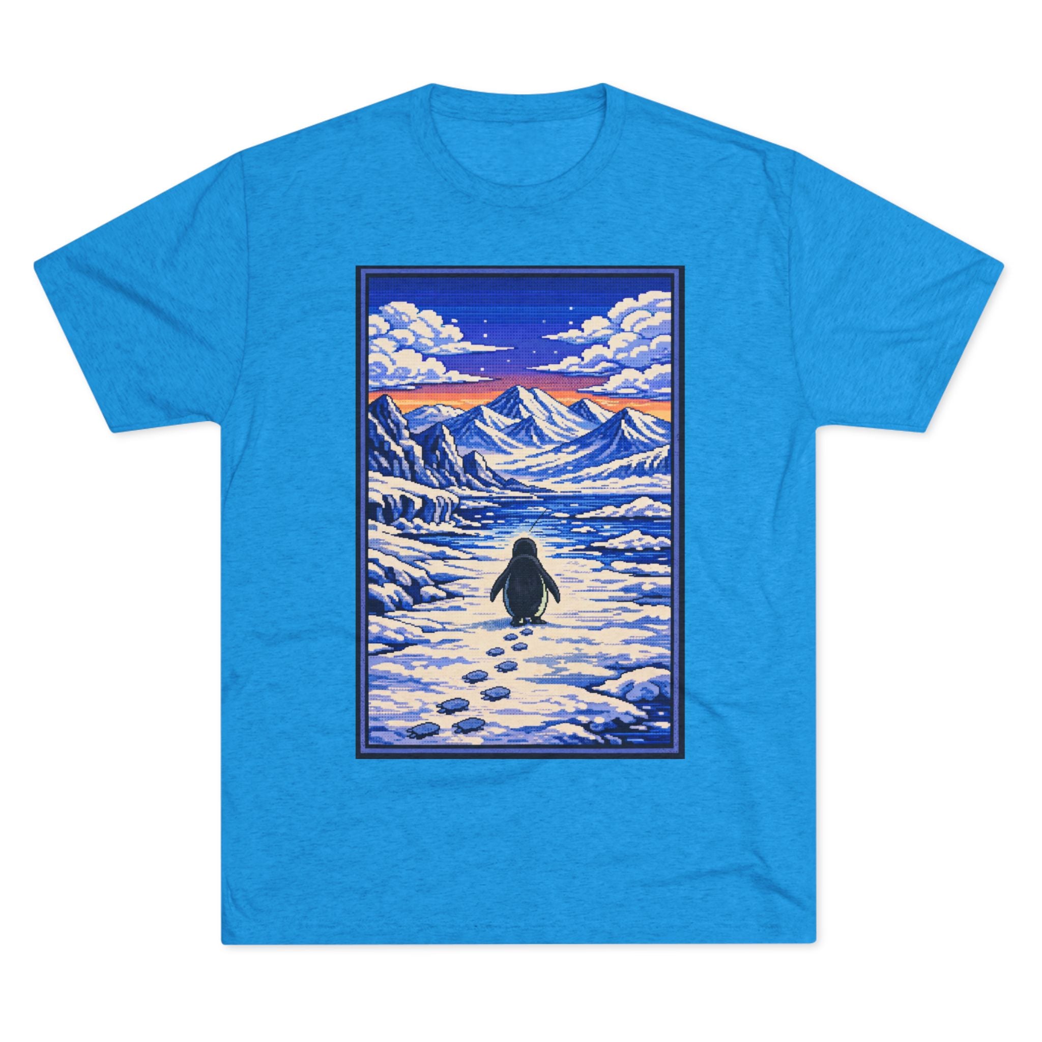 Penguin in Snow Tee — Winter Mountain Scenic Graphic T-Shirt