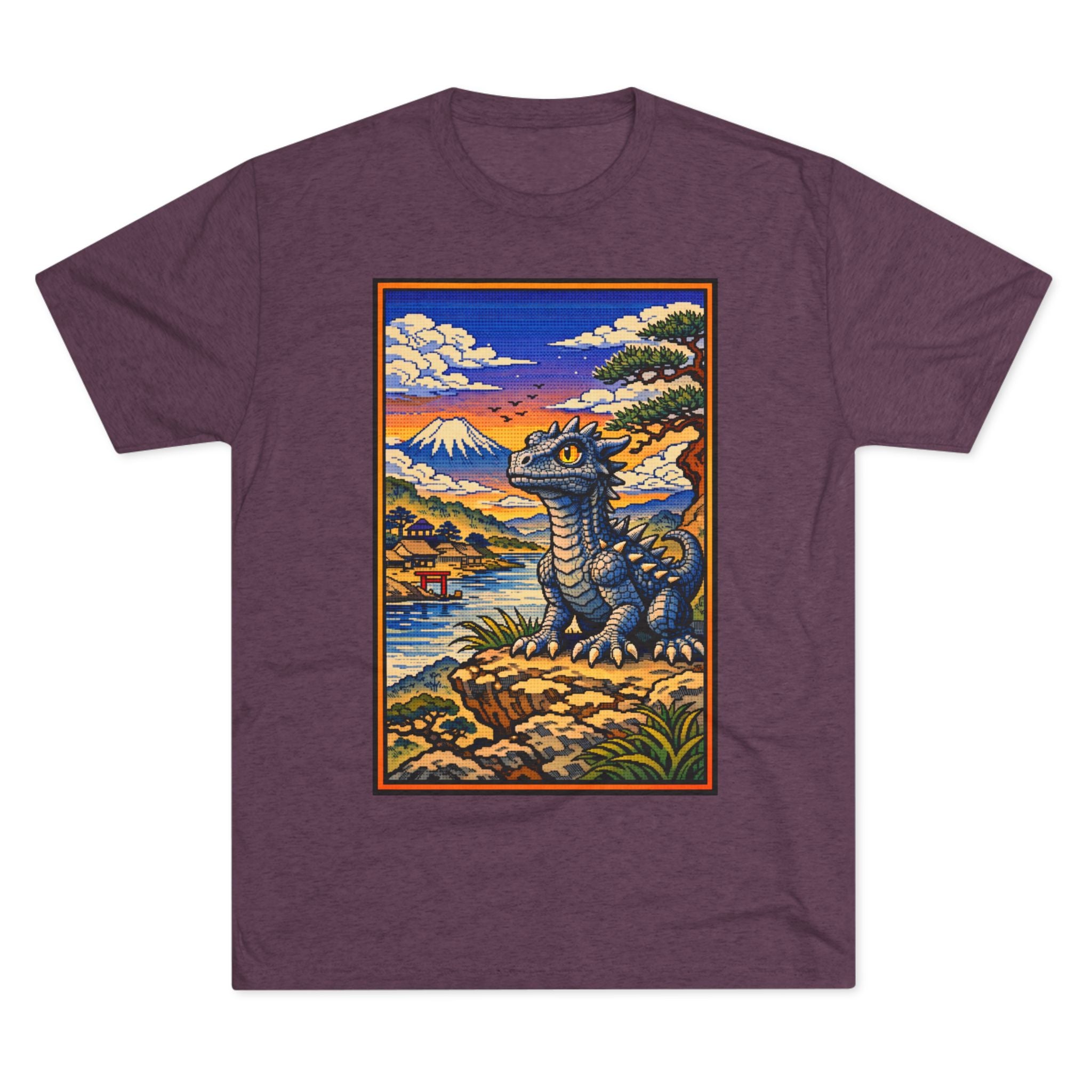 Kaiju in Ukiyo-e Sunset T-Shirt — Japanese Pet Dragon Retro Art Tee