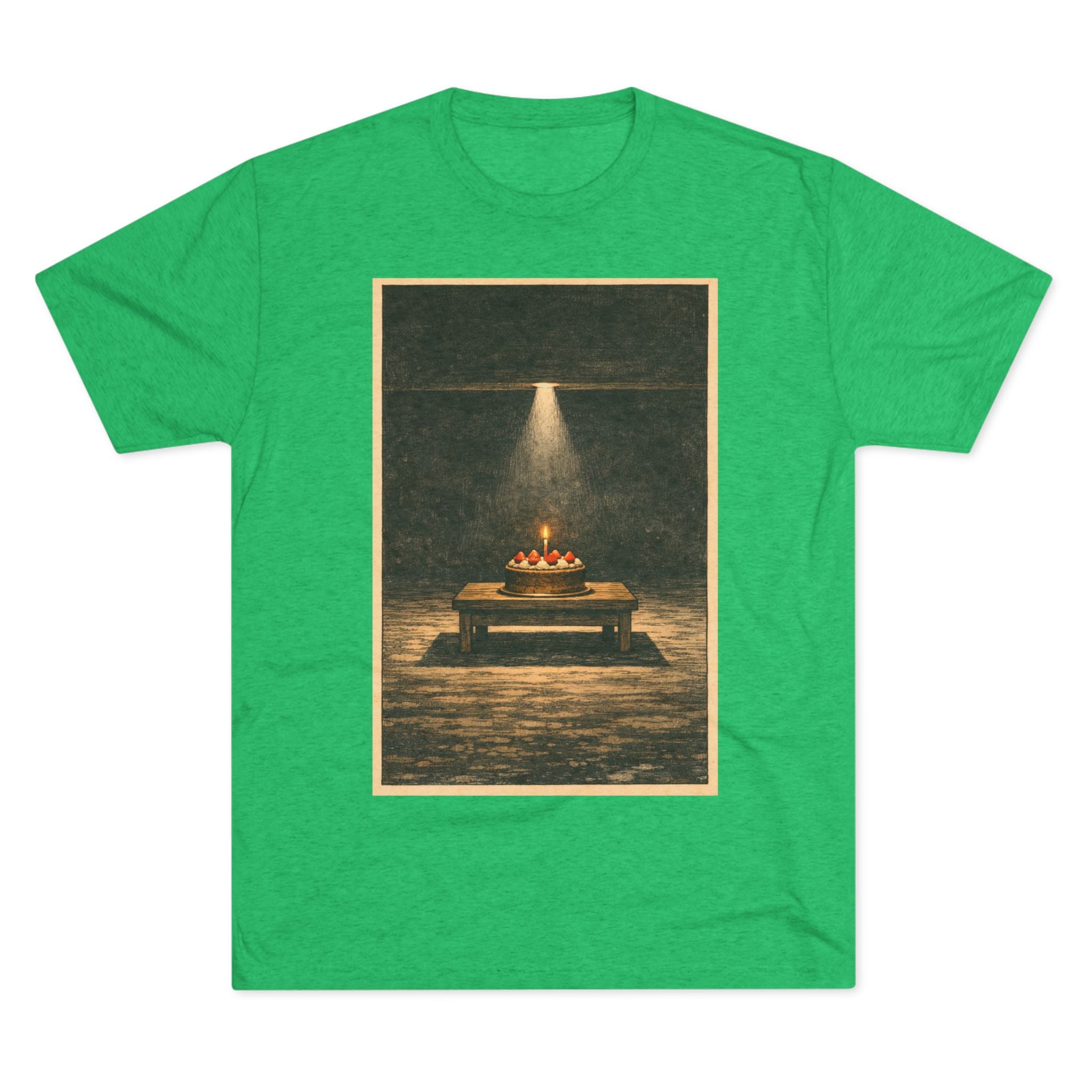 The Cake is a Lie T‑Shirt — Vintage Spotlight Birthday Cake Illustration Tee