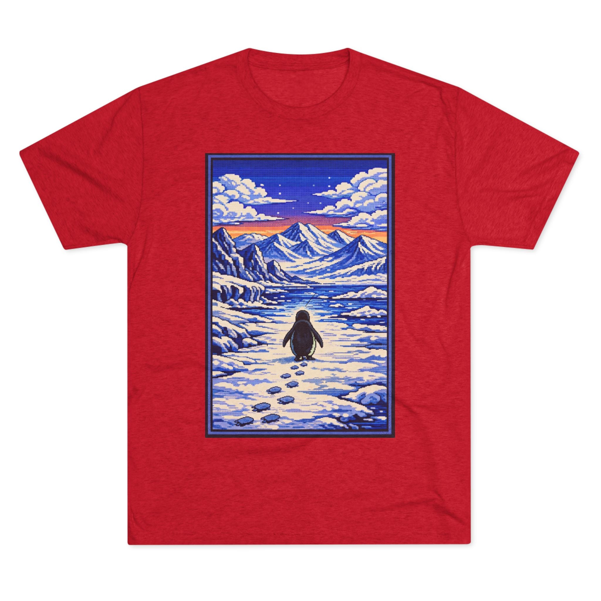 Penguin in Snow Tee — Winter Mountain Scenic Graphic T-Shirt