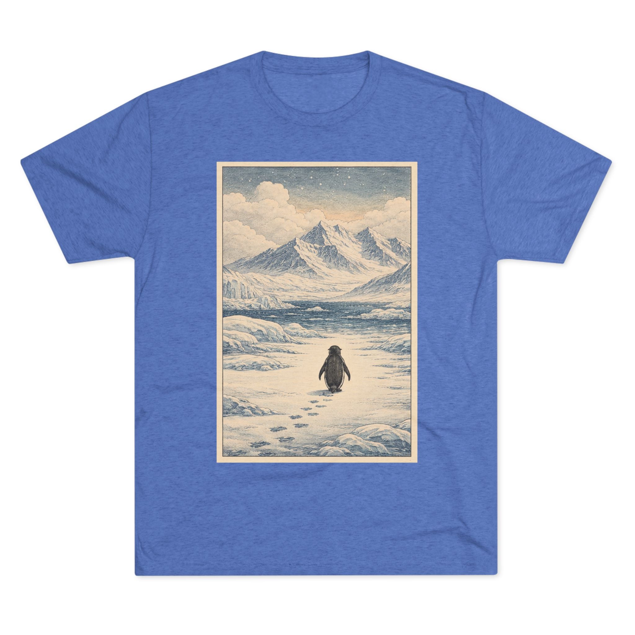 Penguin Journey Tee — Vintage Arctic Mountaintop Illustration