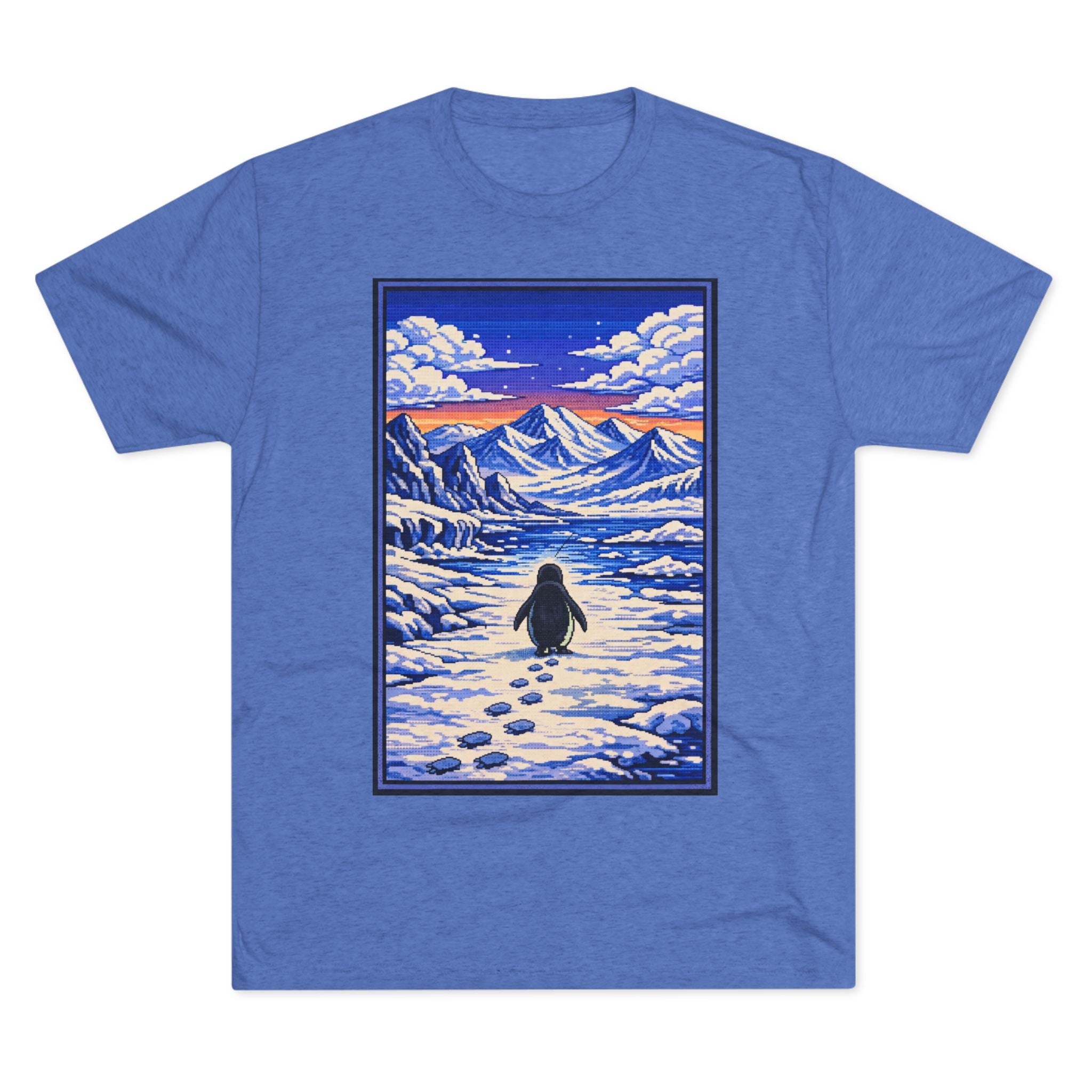Penguin in Snow Tee — Winter Mountain Scenic Graphic T-Shirt