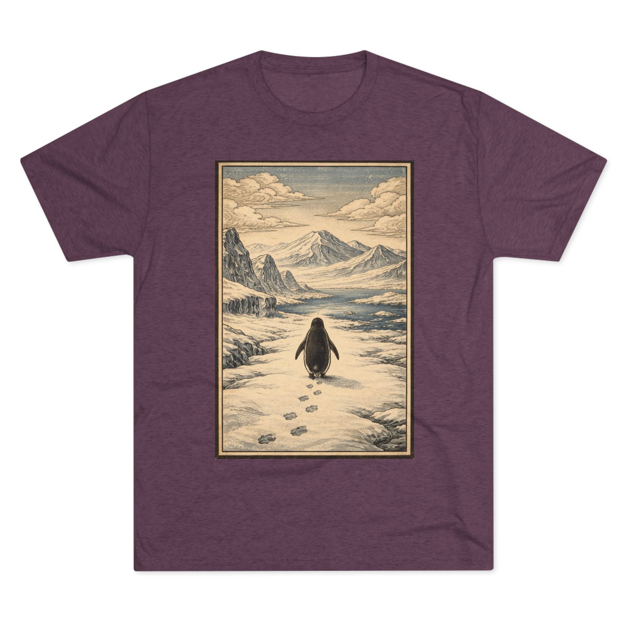 Penguin in Winter Mountain Tee — Vintage Nature Graphic T‑Shirt