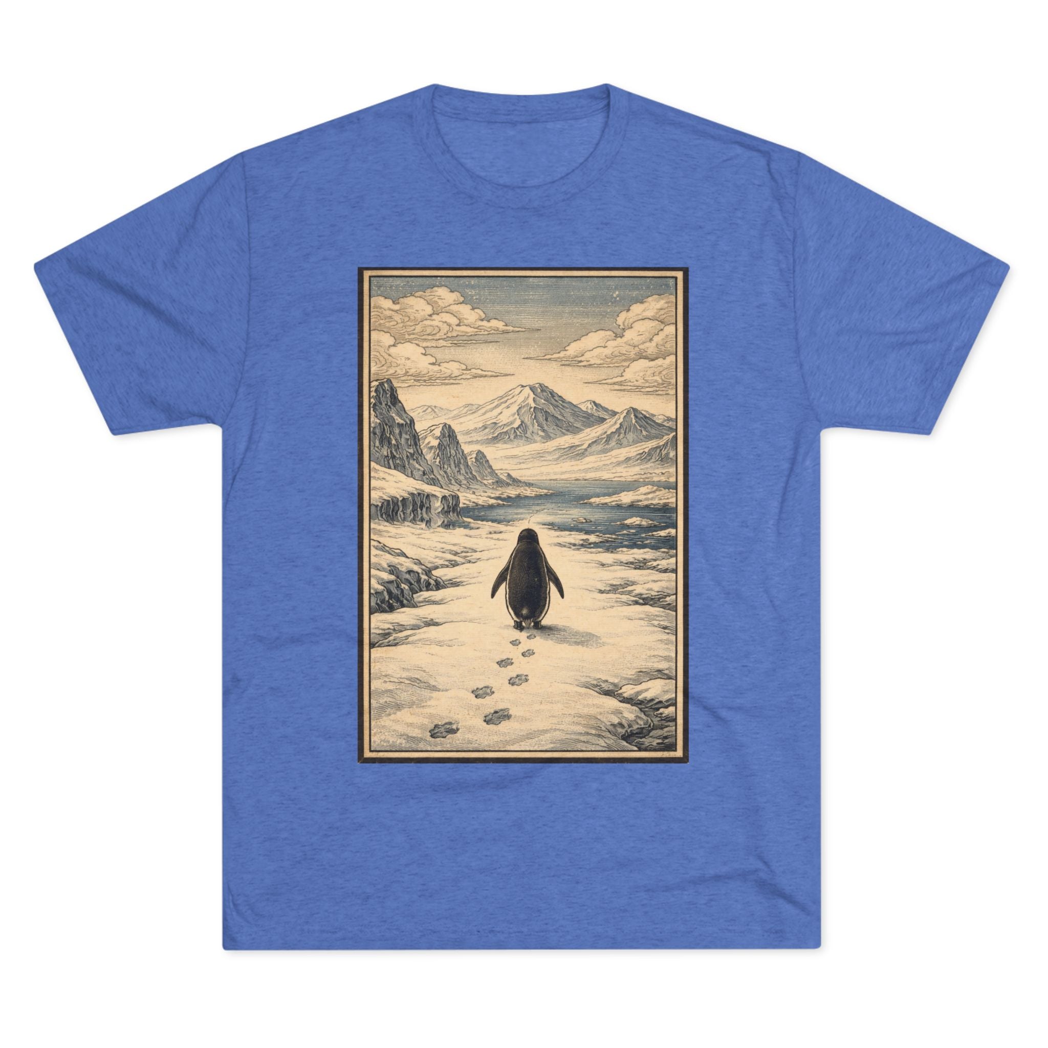 Penguin in Winter Mountain Tee — Vintage Nature Graphic T‑Shirt