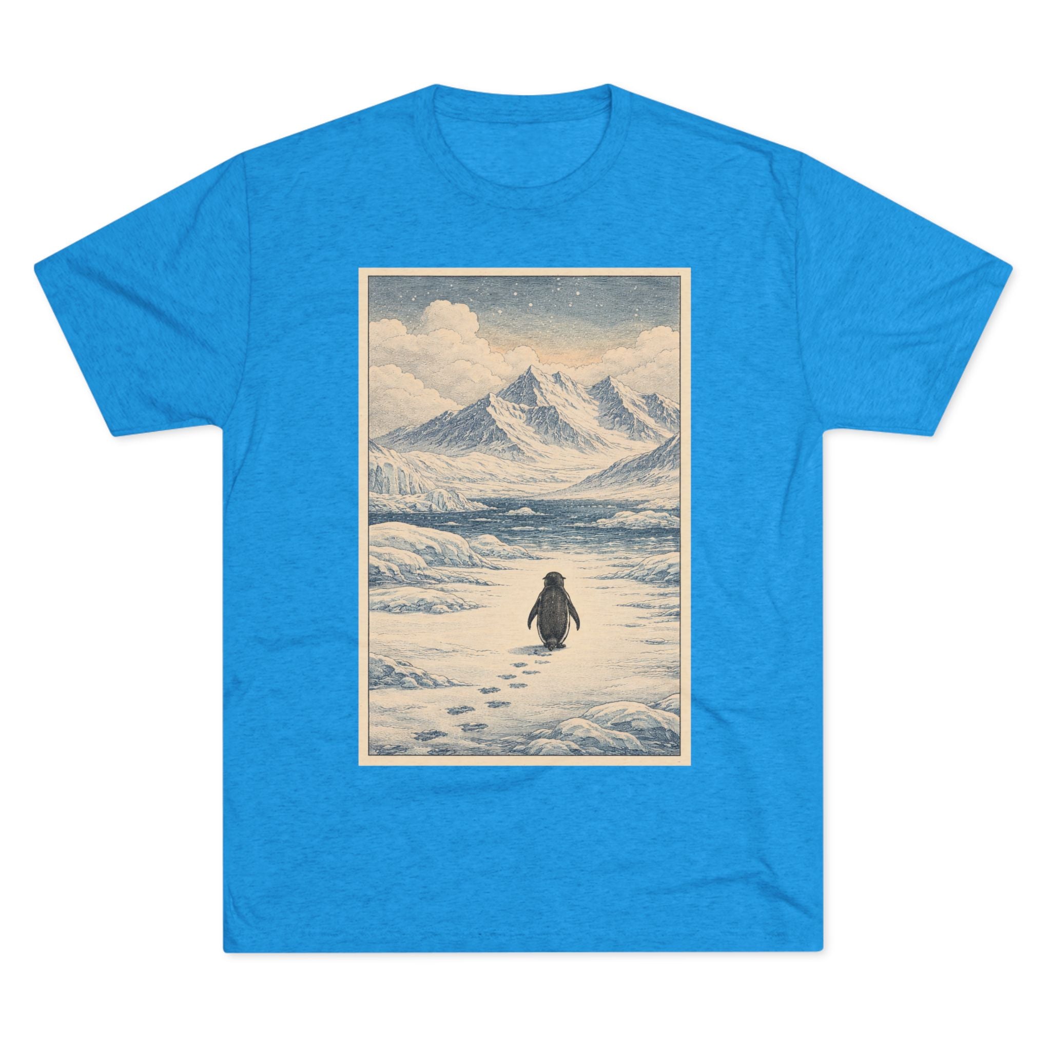 Penguin Journey Tee — Vintage Arctic Mountaintop Illustration